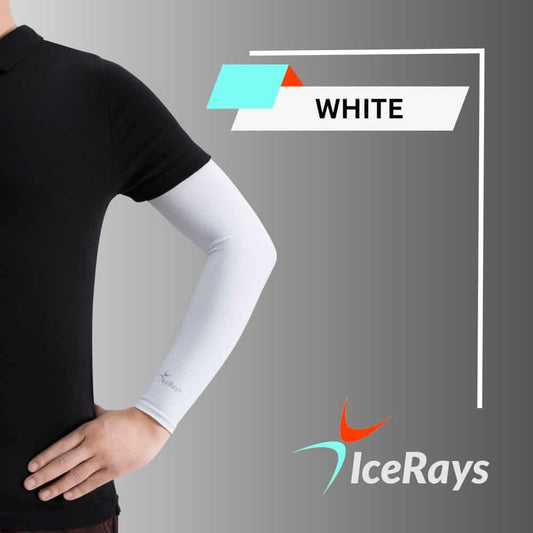 White IceRays UPF 50+ sun protective arm sleeves